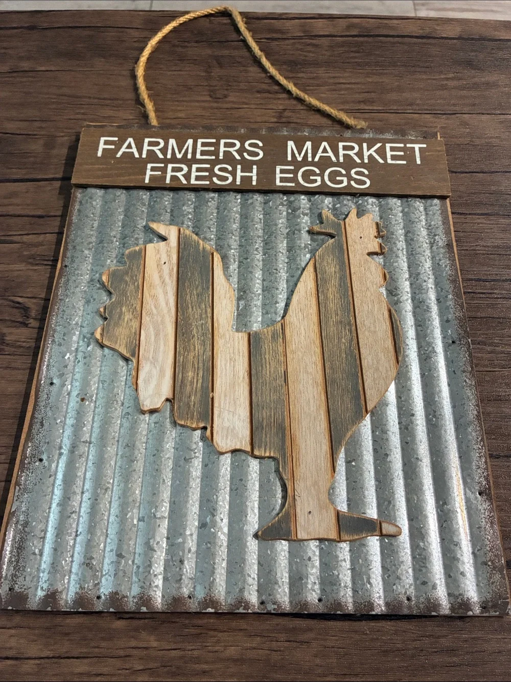 Farmers Market Fresh Eggs Rustic Rooster Wall Decor - Gray & Brown